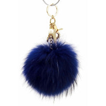 Load image into Gallery viewer, Real Fur Puff Ball Pom-Pom 6&quot; Accessory Dangle Purse Charm - Navy Dark Blue with Gold Hardware

