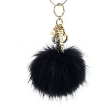 Load image into Gallery viewer, Real Black Fur Pom-Pom 6&quot; Purse Charm - Appalachian State Mountaineers, Grambling State Tigers, Alabama State Hornets, Arkansas-Pine Bluff Golden Lions, Pittsburgh Steelers, Pittsburg Pirates, Columbus Crew, ASU Hornets, Boston Bruins, Pittsburgh Penguins, Southern Miss Golden Eagles, Sam Houston Tigers, North Forest Bulldogs, Margaret Long Wisdom Generals, Forney Jack Rabbits, Fossil Ridge Panthers, Irving Tigers, Haltom Buffaloes, Colony Cougars, Cleburne Yellow Jackets, East Central Hornets
