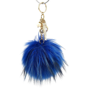 Real Fur Puff Ball Pom-Pom 6" Accessory Dangle Purse Charm - Fern Green with Gold Hardware