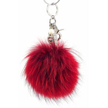 Load image into Gallery viewer, Real Fur Puff Ball Pom-Pom 6&quot; Accessory Dangle Purse Charm - Red with Silver Hardware
