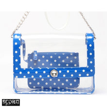 Load image into Gallery viewer, SCORE! Chrissy Medium Designer Clear Cross-body Bag - Royal Blue and White
