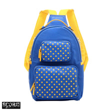 Load image into Gallery viewer, SCORE! Natalie Michelle Large Polka Dot Designer Backpack - Royal Blue and Yellow Gold
