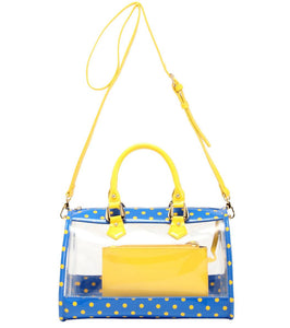 SCORE! Moniqua Large Designer Clear Crossbody Satchel - Imperial Royal Blue and Yellow Gold