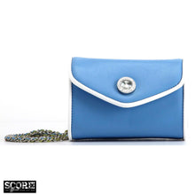 Load image into Gallery viewer, SCORE! Eva Designer Crossbody Clutch - Light Blue and White
