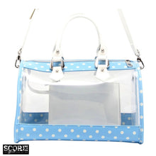 Load image into Gallery viewer, SCORE! Moniqua Large Designer Clear Crossbody Satchel - Light Blue and White
