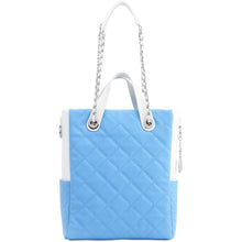 Load image into Gallery viewer, SCORE!&#39;s Kat Travel Tote for Business, Work, or School Quilted Shoulder Bag - Light Blue and White

