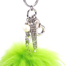 Load image into Gallery viewer, Real Fur Puff Ball Pom-Pom 6&quot; Accessory Dangle Purse Charm - Lime Green with Silver Hardware
