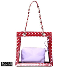 Load image into Gallery viewer, SCORE! Andrea Large Clear Designer Tote for School, Work, Travel - Maroon and Lavender
