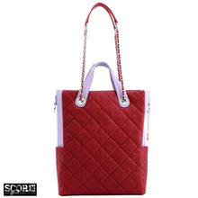 Load image into Gallery viewer, SCORE!&#39;s Kat Travel Tote for Business, Work, or School Quilted Shoulder Bag - Maroon and Lavender
