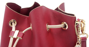 SCORE! Sarah Jean Crossbody Large BoHo Bucket Bag - Maroon Crimson and Gold