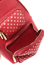Load image into Gallery viewer, SCORE! Natalie Michelle Large Polka Dot Designer Backpack - Maroon and Gold
