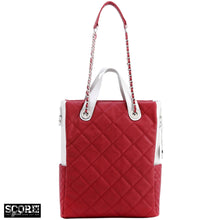 Load image into Gallery viewer, SCORE!&#39;s Kat Travel Tote for Business, Work, or School Quilted Shoulder Bag - Maroon and Silver
