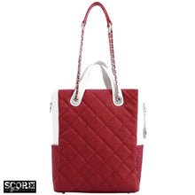 Load image into Gallery viewer, SCORE!&#39;s Kat Travel Tote for Business, Work, or School Quilted Shoulder Bag - Maroon and White
