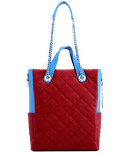 Load image into Gallery viewer, SCORE!&#39;s Kat Travel Tote for Business, Work, or School Quilted Shoulder Bag - Maroon and Blue
