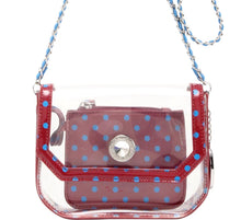 Load image into Gallery viewer, SCORE! Chrissy Small Designer Clear Crossbody Bag - Maroon and Blue
