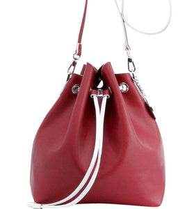 SCORE! Sarah Jean Crossbody Large BoHo Bucket Bag - Maroon Crimson and Silver