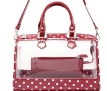 Load image into Gallery viewer, SCORE! Moniqua Large Designer Clear Crossbody Satchel - Maroon and Silver
