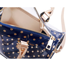 Load image into Gallery viewer, SCORE! Moniqua Large Designer Clear Crossbody Satchel - Navy Blue and Metallic Gold
