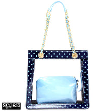 Load image into Gallery viewer, SCORE! Andrea Large Clear Designer Tote for School, Work, Travel - Navy Blue and Light Blue
