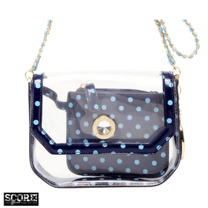SCORE! Chrissy Small Designer Clear Crossbody Bag - Navy Blue and Light Blue