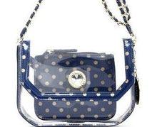 Load image into Gallery viewer, SCORE! Chrissy Small Designer Clear Crossbody Bag - Navy Blue and Gold
