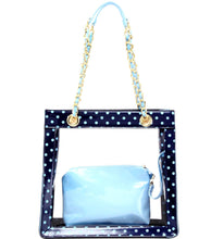 Load image into Gallery viewer, SCORE! Andrea Large Clear Designer Tote for School, Work, Travel - Navy Blue and Light Blue
