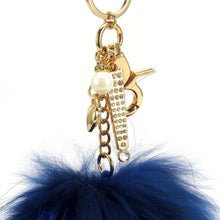 Load image into Gallery viewer, Real Fur Puff Ball Pom-Pom 6&quot; Accessory Dangle Purse Charm - Royal Blue with Gold Hardware
