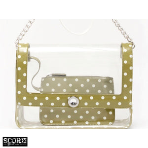 SCORE! Chrissy Medium Designer Clear Cross-body Bag - Olive Green and White