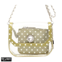 Load image into Gallery viewer, SCORE! Chrissy Small Designer Clear Crossbody Bag - Olive Green and White
