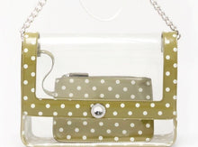 Load image into Gallery viewer, SCORE! Chrissy Medium Designer Clear Cross-body Bag - Olive Green and White
