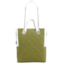 Load image into Gallery viewer, SCORE!&#39;s Kat Travel Tote for Business, Work, or School Quilted Shoulder Bag - Olive Green and White
