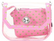 Load image into Gallery viewer, SCORE! Chrissy Small Designer Clear Crossbody Bag - Pink and Green
