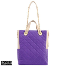 Load image into Gallery viewer, SCORE!&#39;s Kat Travel Tote for Business, Work, or School Quilted Shoulder Bag - Purple and Gold Gold

