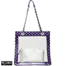 Load image into Gallery viewer, SCORE! Andrea Large Clear Designer Tote for School, Work, Travel - Royal Purple and White
