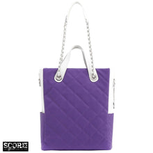 Load image into Gallery viewer, SCORE!&#39;s Kat Travel Tote for Business, Work, or School Quilted Shoulder Bag - Purple and White
