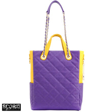 Load image into Gallery viewer, SCORE!&#39;s Kat Travel Tote for Business, Work, or School Quilted Shoulder Bag - Purple and Gold Yellow

