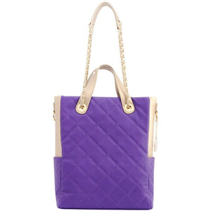SCORE!'s Kat Travel Tote for Business, Work, or School Quilted Shoulder Bag - Purple and Gold Gold
