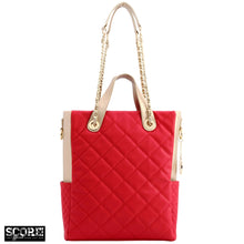 Load image into Gallery viewer, SCORE!&#39;s Kat Travel Tote for Business, Work, or School Quilted Shoulder Bag Red &amp; Gold
