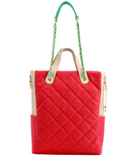 Load image into Gallery viewer, SCORE! Sarah Jean Crossbody Large BoHo Bucket Bag - Red, Gold, and Fern Green
