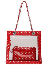 Load image into Gallery viewer, SCORE! Andrea Large Clear Designer Tote for School, Work, Travel - Red and White
