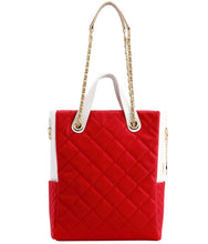 Load image into Gallery viewer, SCORE!&#39;s Kat Travel Tote for Business, Work, or School Quilted Shoulder Bag- Red, White and Gold
