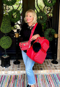 SCORE! Natalie Michelle Large Polka Dot Designer Backpack - Red and White