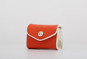 SCORE! Eva Designer Crossbody Clutch - Bright Orange and White
