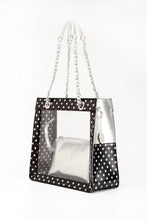 Load image into Gallery viewer, SCORE! Andrea Large Clear Designer Tote for School, Work, Travel - Black and Silver
