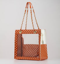 Load image into Gallery viewer, SCORE! Andrea Large Clear Designer Tote for School, Work, Travel - Burnt Sienna Orange and White
