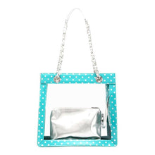 Load image into Gallery viewer, SCORE! Andrea Large Clear Designer Tote for School, Work, Travel - Turquoise and Silver
