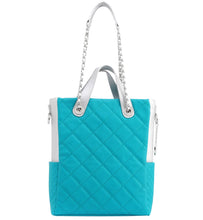 Load image into Gallery viewer, SCORE!&#39;s Kat Travel Tote for Business, Work, or School Quilted Shoulder Bag- Turquoise and Silver
