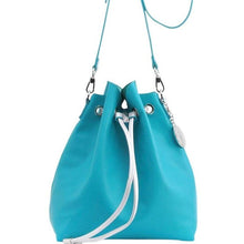 Load image into Gallery viewer, SCORE! Sarah Jean Crossbody Large BoHo Bucket Bag - Turquoise and Silver
