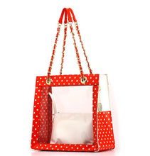 Load image into Gallery viewer, SCORE! Andrea Large Clear Designer Tote for School, Work, Travel - Bright Orange and White
