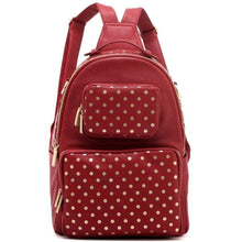 Load image into Gallery viewer, SCORE! Natalie Michelle Medium Polka Dot Designer Backpack - Maroon and Gold
